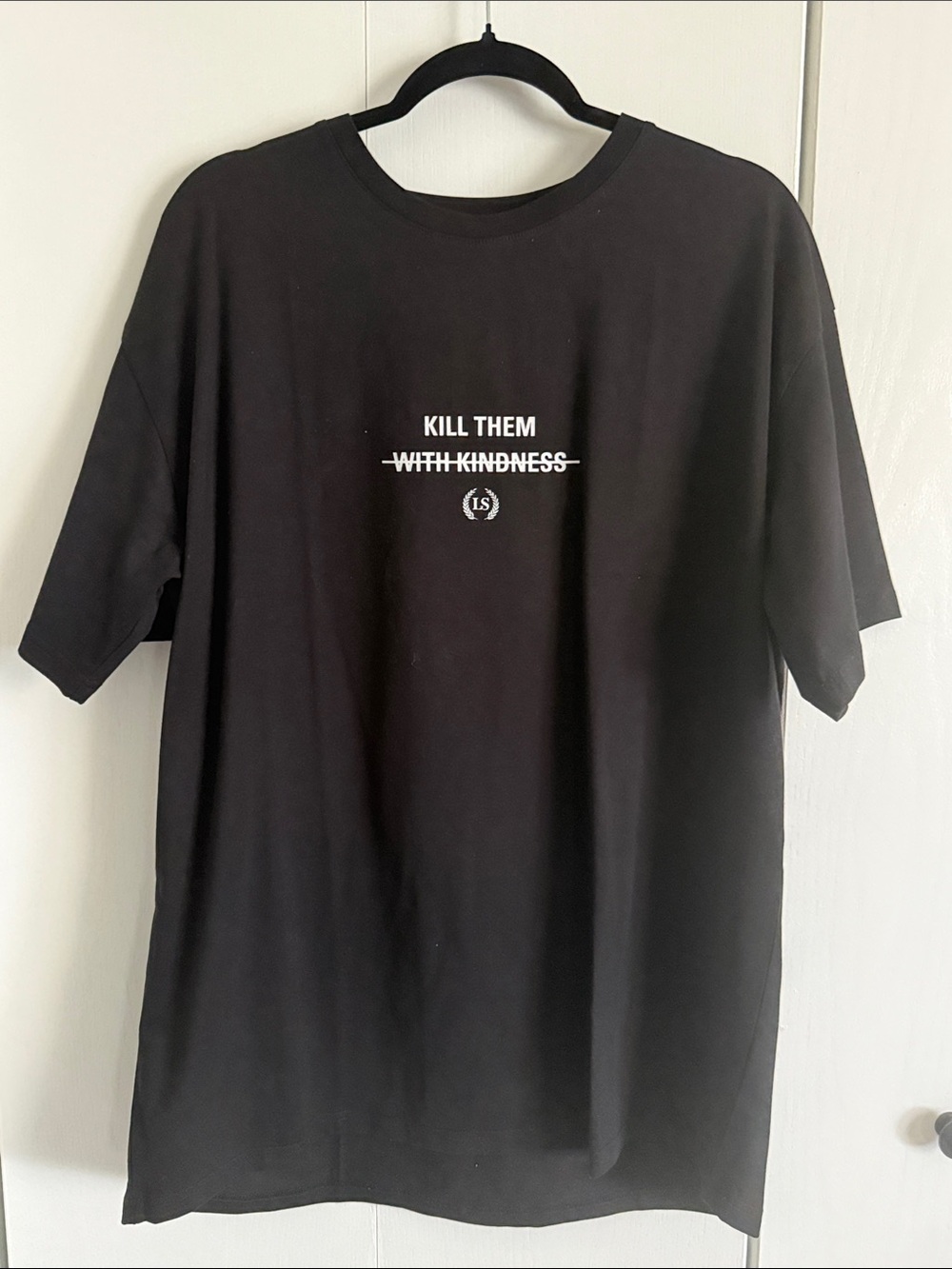 Leo Skepi Black Oversized Graphic Tee - "Kill Them With Kindness” Shirt Sz L